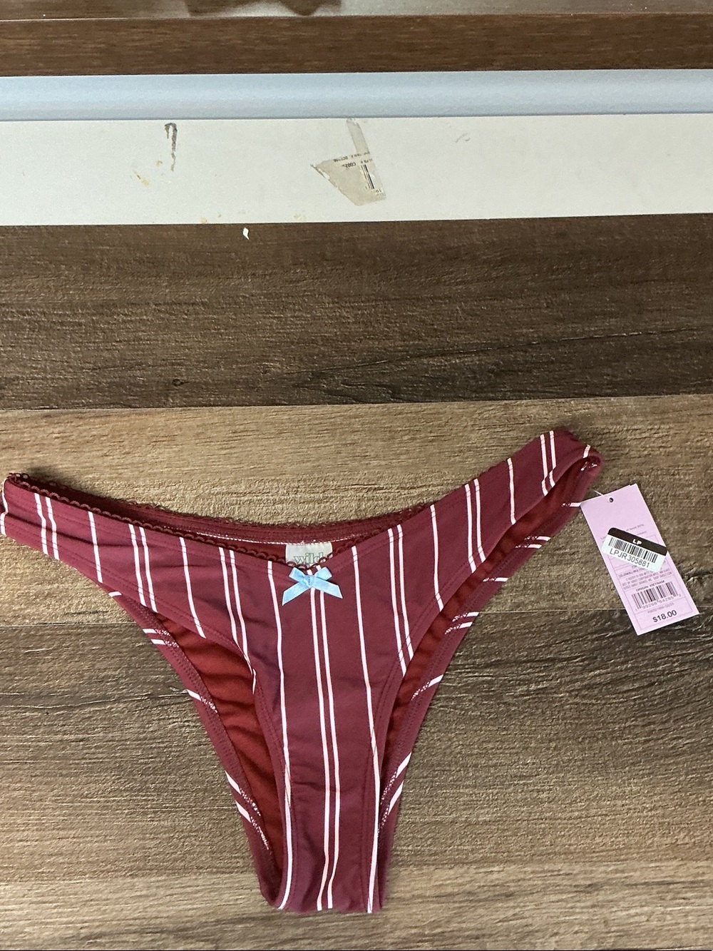 wild fable Burgundy Striped Bikini Bottom with Light Blue Bow
